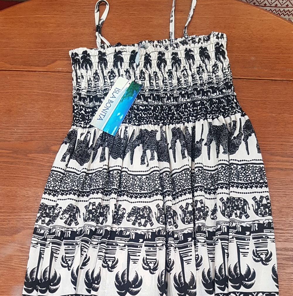 Isla Bonita Black and White Elephant Print Sundress
